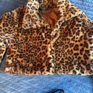 Leopard Print Faux Fur Jacket